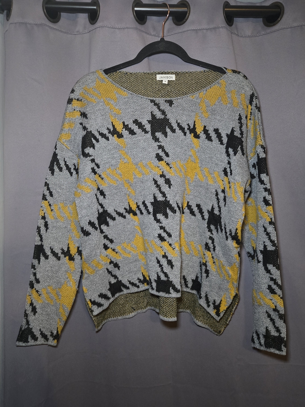 Jamison Brand Gray & Yellow Patterned Knit Sweater Size Medium